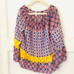 Moa Moa Girls Top Size M Peasant Blouse Elastic Neck Bell Sleeves Made In USA